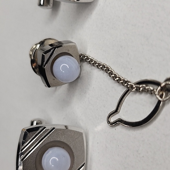 Jade white Quarts UNBRANDED CUFFLINKS SET JAPAN MADE - Picture 8 of 11